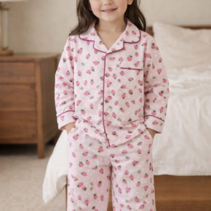 Girls Strawberry Print Nightsuit – Cute & Cozy Sleepwear