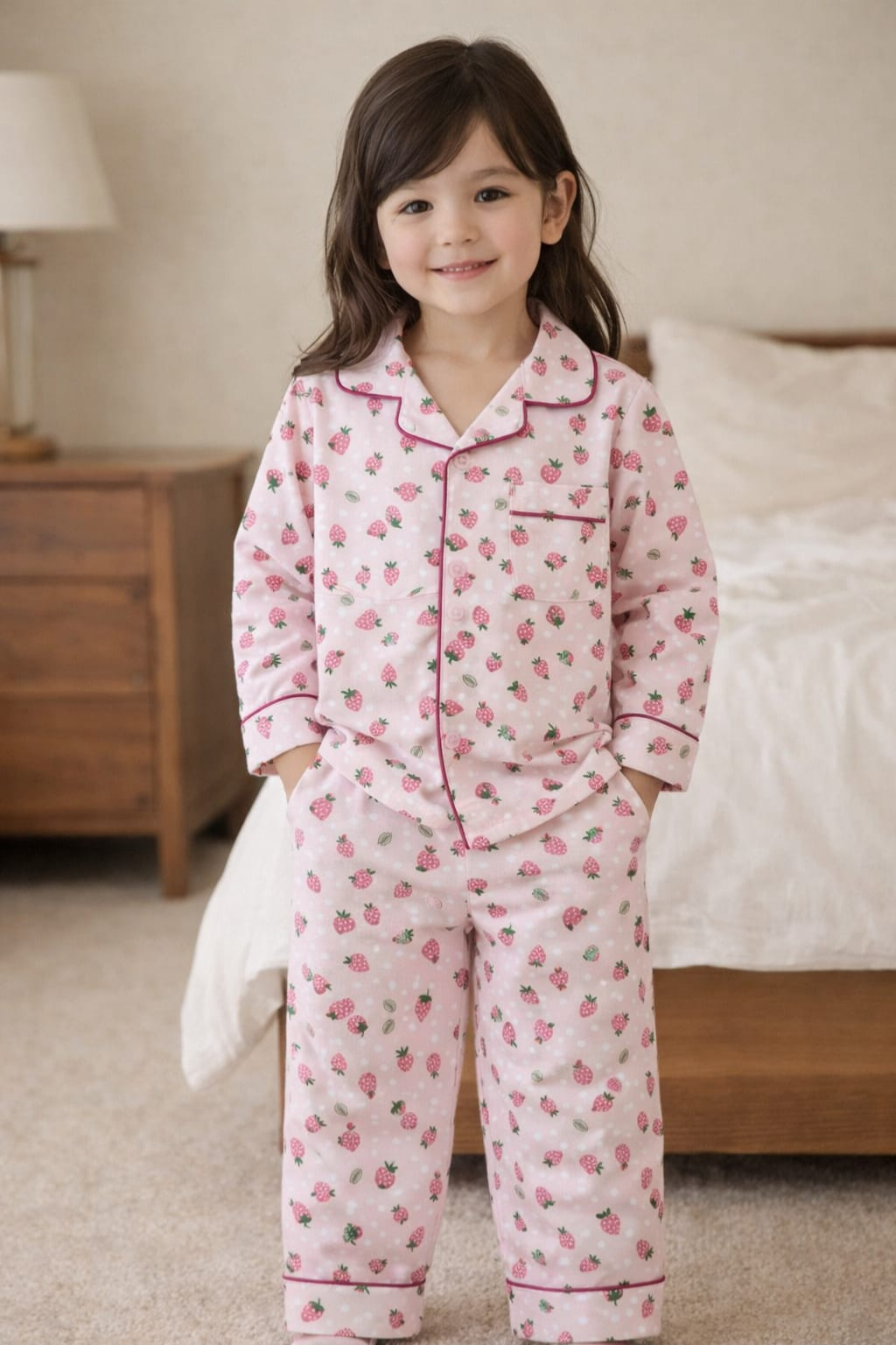 Girls Strawberry Print Nightsuit – Cute & Cozy Sleepwear