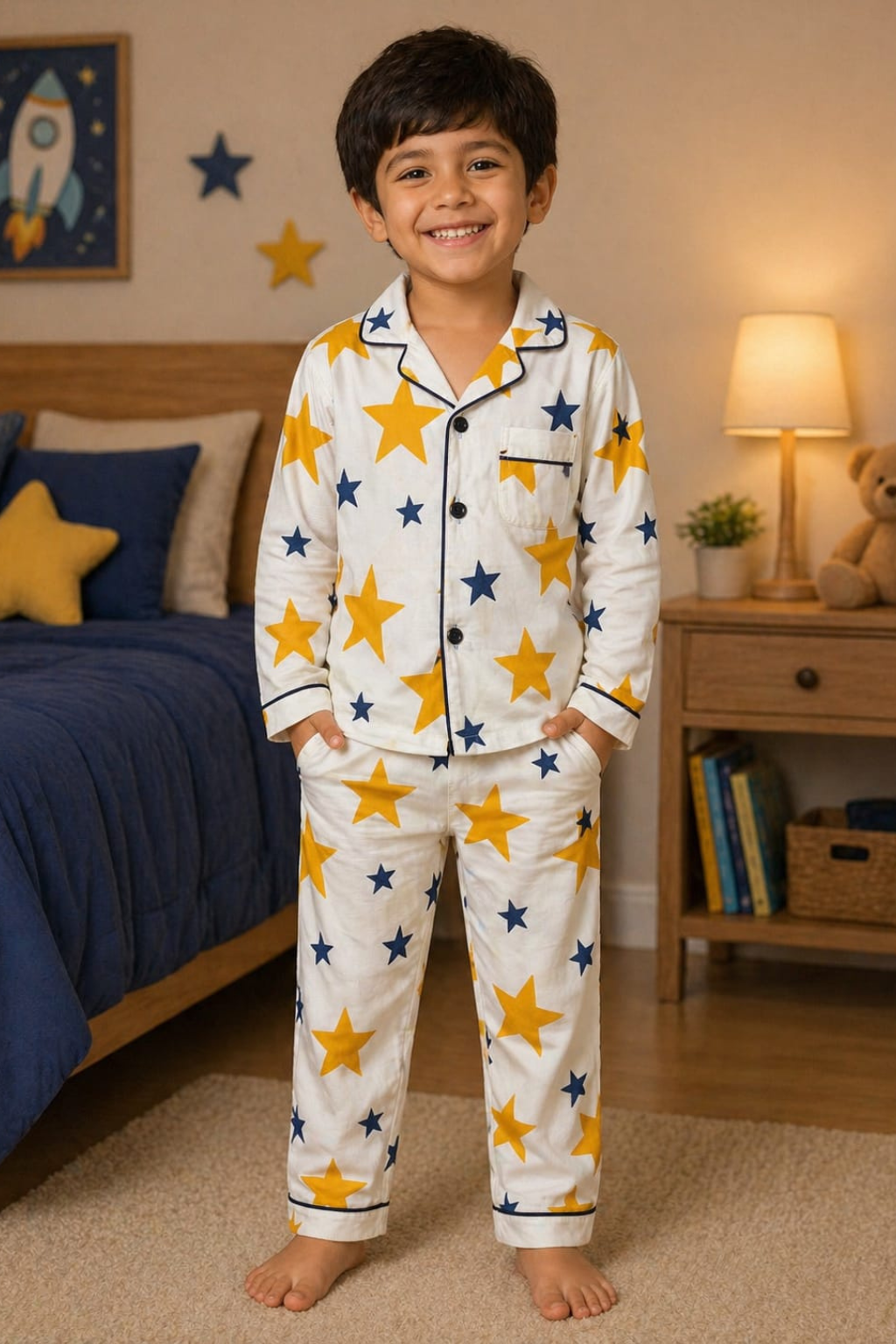 Blue Stars Print Nightsuit – Soft & Comfortable Kids Wear