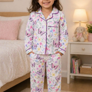 Girls Butterfly Print Nightsuit – Soft & Stylish Sleepwear