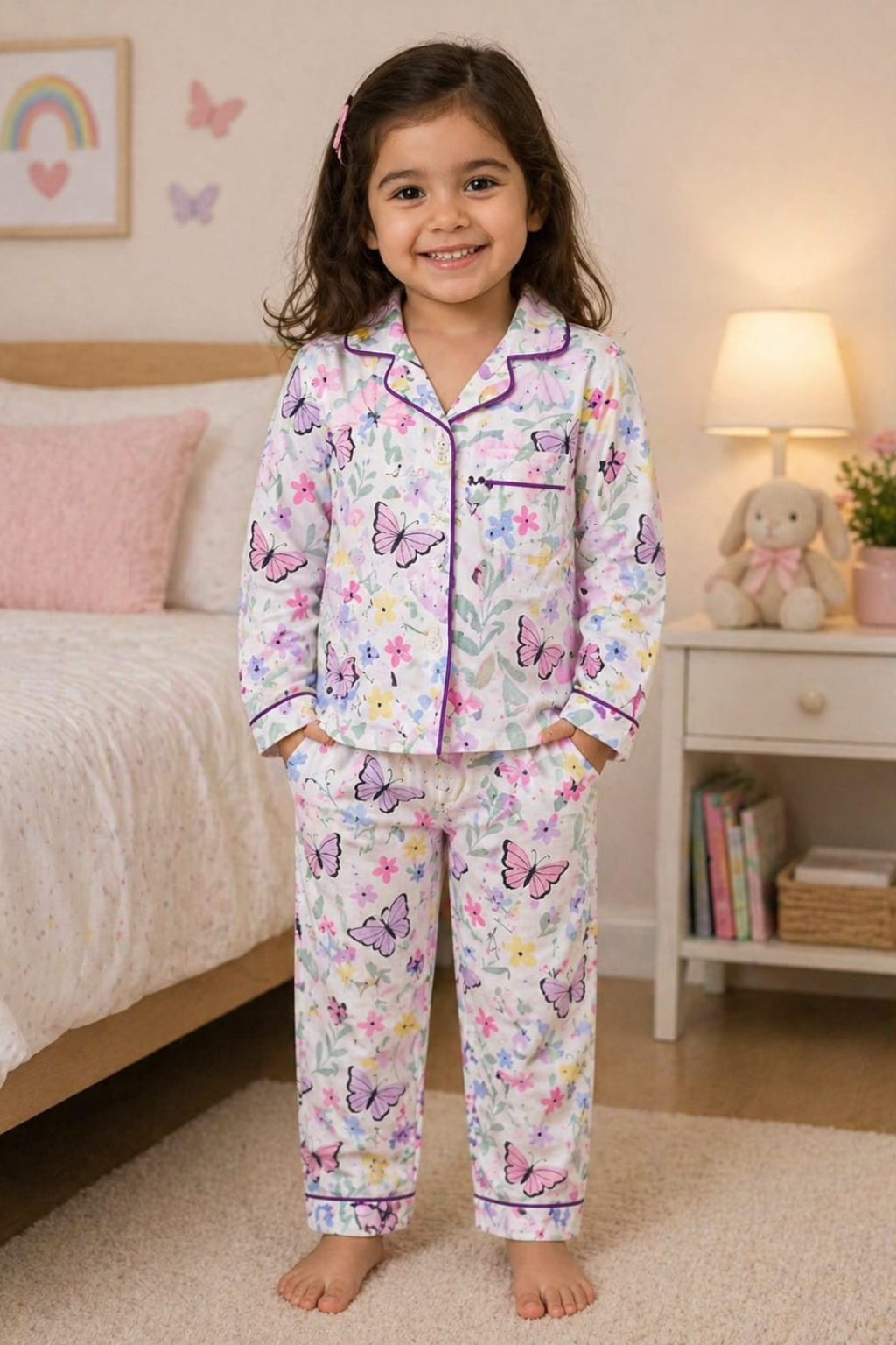 Girls Butterfly Print Nightsuit – Soft & Stylish Sleepwear